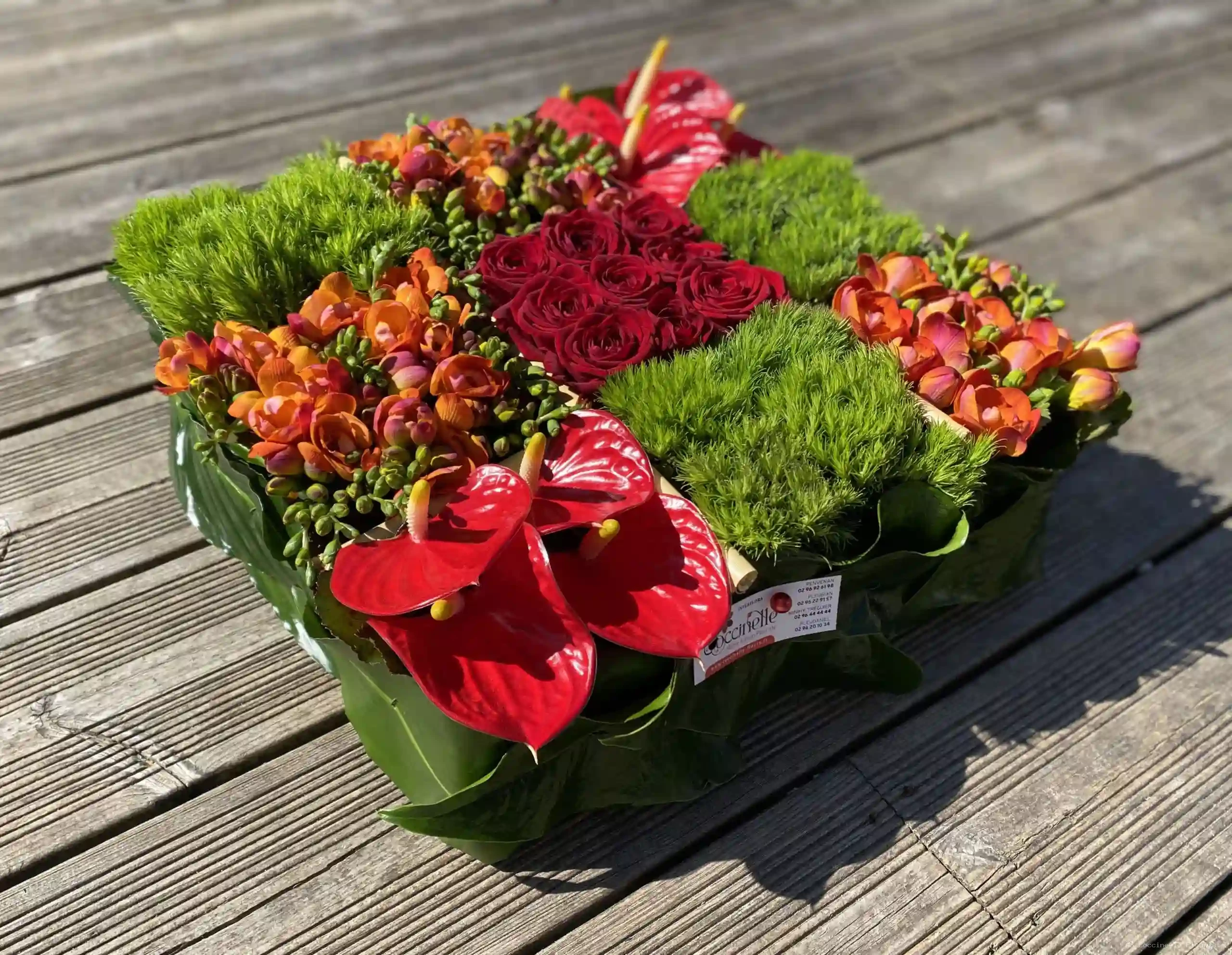 Coupe carrée — composition florale Coccinelle